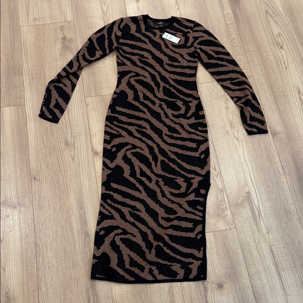 Express Black and Brown Animal Print Long Sleeve Dress